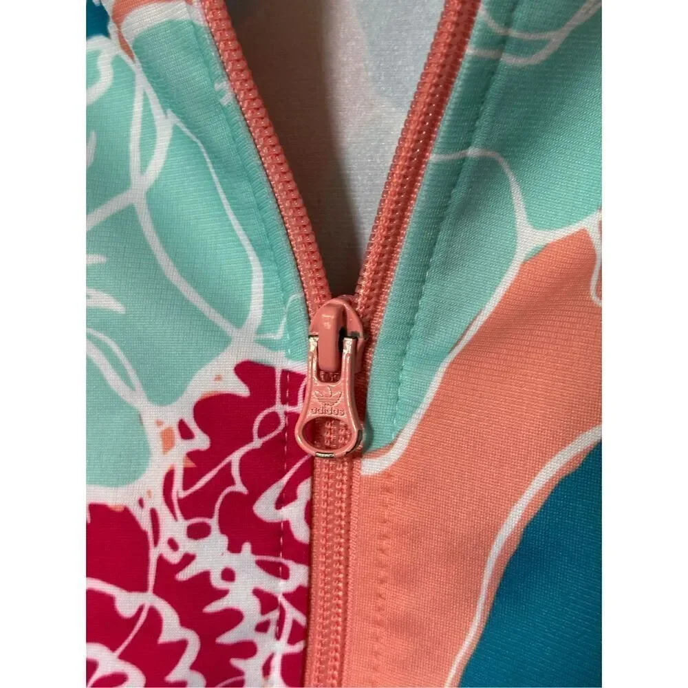 Adidas Trefoil Pink Floral Flower Track Jacket Youth Kids Unisex Sz Small